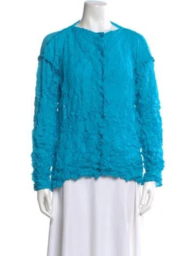 Pre-owned Issey Miyake Lace Pattern V-neck Blouse In Blue