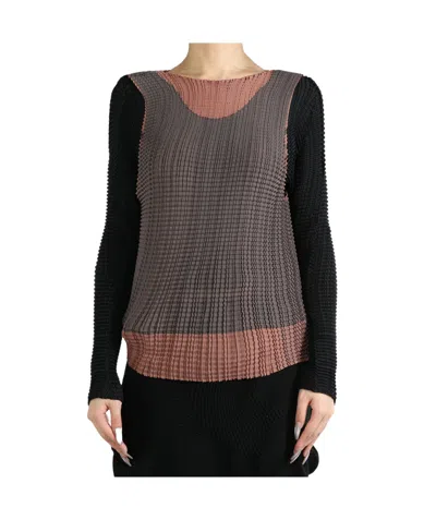 Issey Miyake Laminated Color Block Blouse In Black