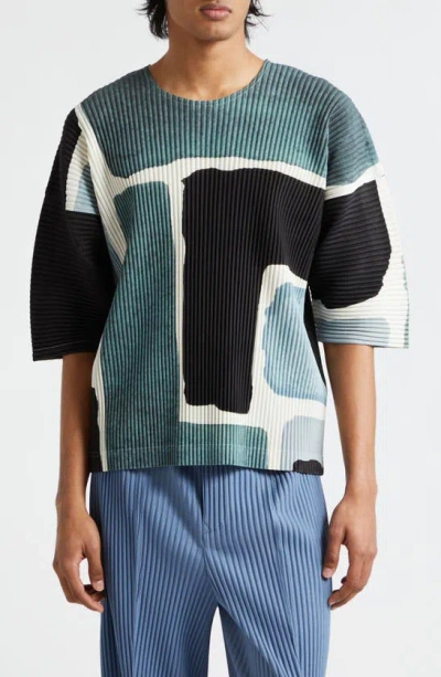 ISSEY MIYAKE LANDSCAPE COLORBLOCK PLEATED T-SHIRT