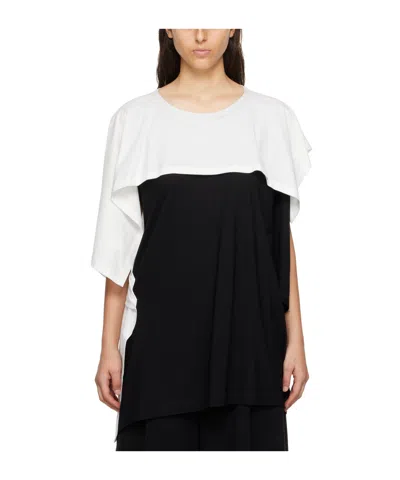 Issey Miyake Layered Draped Cotton T-shirt In Black