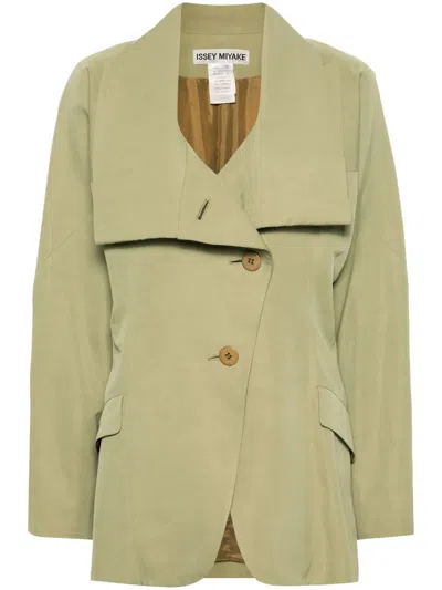 Pre-owned Issey Miyake Layered-lapels Twill Blazer In 绿色