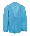 Issey Miyake Leaf Pleats Cardigan In Blue