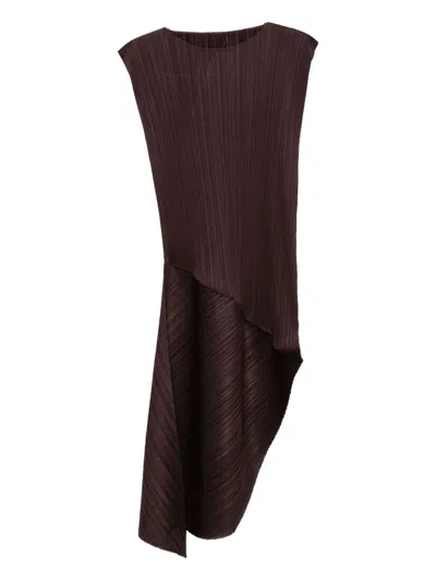 Issey Miyake Leap Pleated Asymmetric Midi Dress In Brown