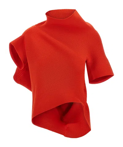 Issey Miyake Life Form Asymmetric Knitted Top In Red
