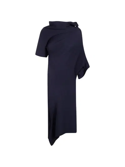 Issey Miyake Life Form Asymmetric Ribbed-knit Midi Dress In Blue