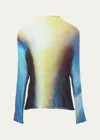 Issey Miyake Light Leak Chiffon Twist High-neck Top In Yellow X Dk Blue