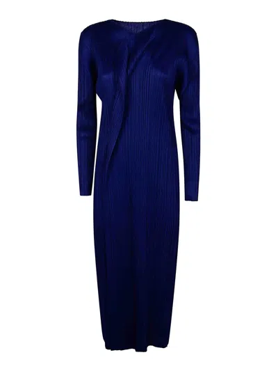 Issey Miyake Light Wave Midi Dress In Blue
