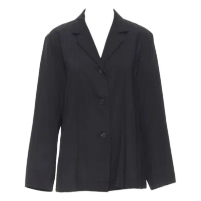 Pre-owned Issey Miyake Lightweight Wool Nylon Flap Placket Relaxed Casual Blazer L In Black