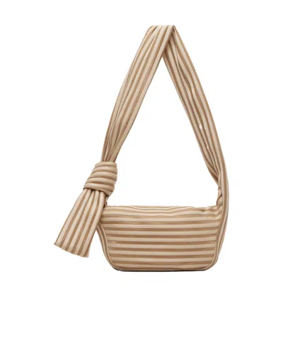 Issey Miyake Linear Knit 58 Zipper Shoulder Bag In Brown