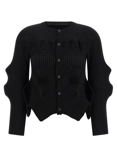Issey Miyake Structured Cotton Blend Cardigan In Black