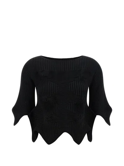 Issey Miyake Linkage Ribbed-knit Top In Black
