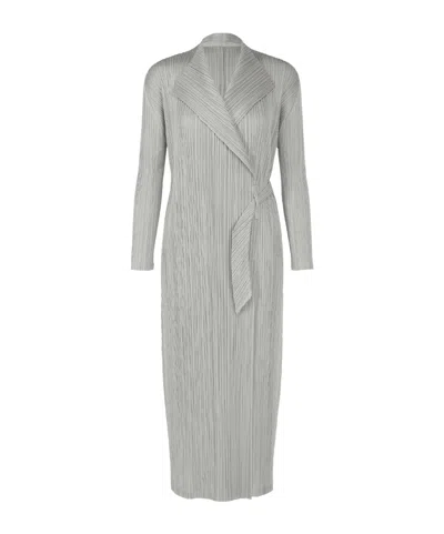 Issey Miyake Pleats Please Facade Coat L. Grey In Blue