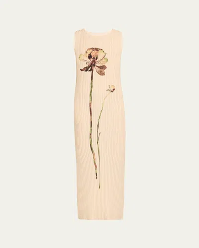 Issey Miyake Long Pressed Floral Pleated Dress In Ranunculus