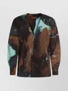 Issey Miyake Long Sleeve Abstract Pattern Pleated Jacket In Brown