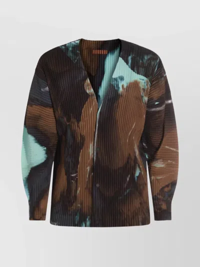 ISSEY MIYAKE LONG SLEEVE ABSTRACT PATTERN PLEATED JACKET
