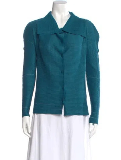 Pre-owned Issey Miyake Long Sleeve Blouse In Blue