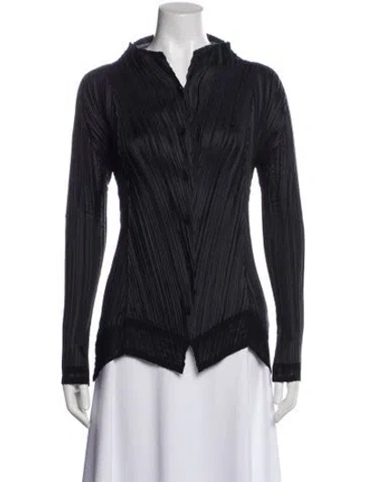 Pre-owned Issey Miyake Long Sleeve Blouse In Gray