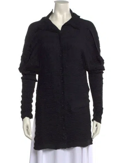 Pre-owned Issey Miyake Long Sleeve Button-up Top In Black