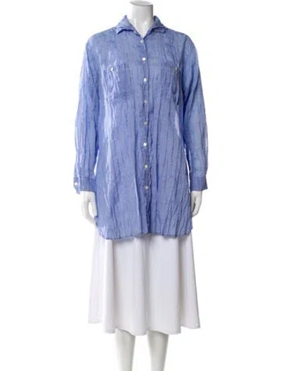 Pre-owned Issey Miyake Long Sleeve Button-up Top In Blue