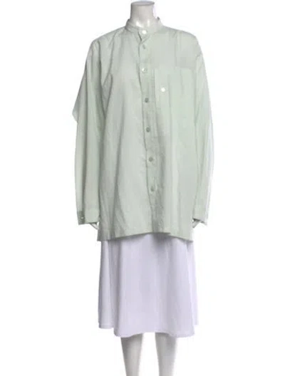 Pre-owned Issey Miyake Long Sleeve Button-up Top In Green