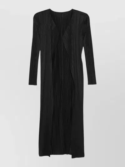 Issey Miyake Long Sleeve Coat Pleated Texture Design In Burgundy