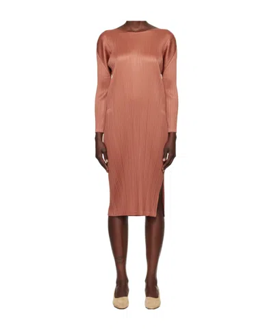 Issey Miyake Long Sleeve Dress In Brown