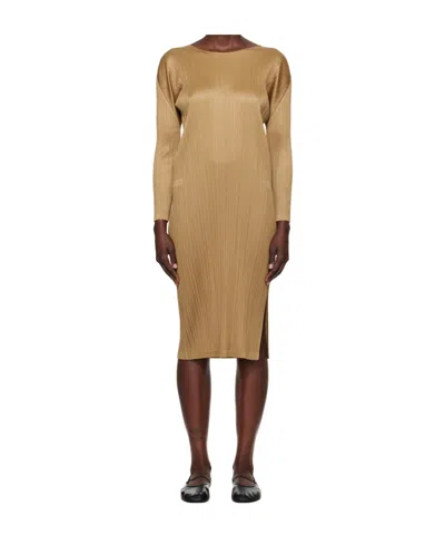 Issey Miyake Long Sleeve Dress In Nude