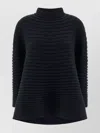 Issey Miyake Long Sleeve High Neck Flared Hem Top In Blue