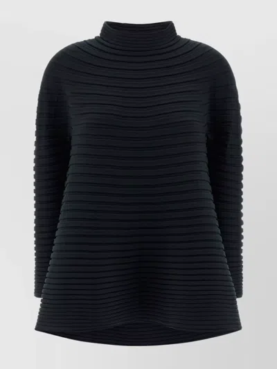 Issey Miyake Long Sleeve High Neck Flared Hem Top In Blue