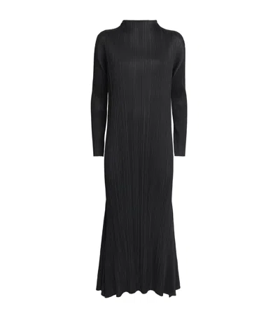Issey Miyake Pleated Long Sleeve Dress In Black