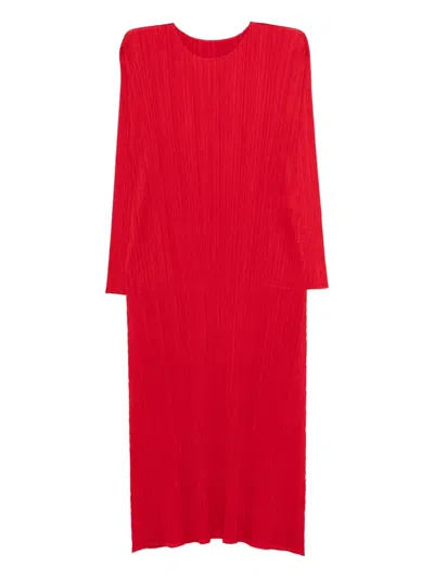 Issey Miyake Long-sleeve Midi Dress In Red
