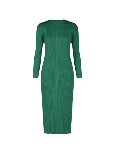 Issey Miyake Long-sleeve Pleated Midi Dress In Green