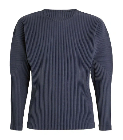 Issey Miyake Long-sleeve Pleated T-shirt In Blue