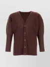 Issey Miyake Long Sleeve Ribbed Cardigan V-neck In Multi