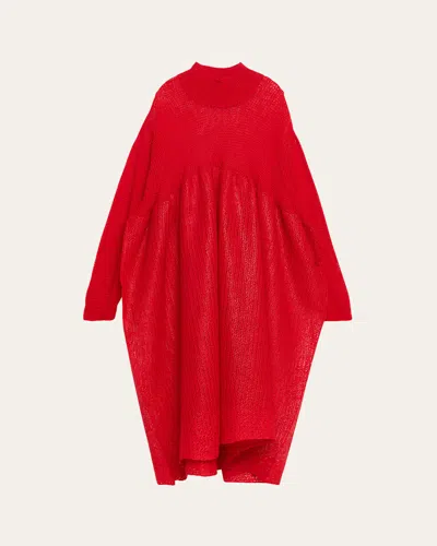 Issey Miyake Long-sleeve Sculpted Knit Maxi Dress In Red