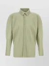 Issey Miyake Long Sleeve Structured Shoulder Polyester Shirt In Green