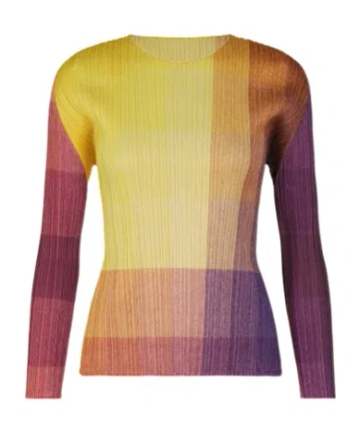 Issey Miyake Long-sleeved Yellow Pleated Top