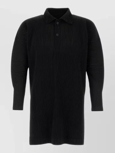 Issey Miyake Longline Ribbed Polo Shirt Polyester In Black