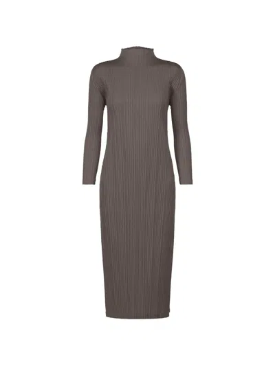 Issey Miyake Long-sleeve Midi Dress In Gray