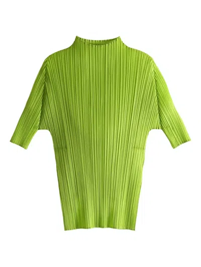 Issey Miyake Lucid Pleats High-neck Top In Green