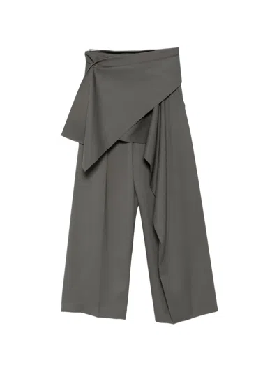 Issey Miyake Lustrous Asymmetric Draped Trousers In Gray