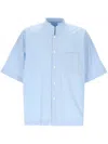Issey Miyake Mandarin Collar Short-sleeve Shirt With Boxy Fit In Blue