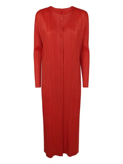 Issey Miyake November Pleated Dress In Red