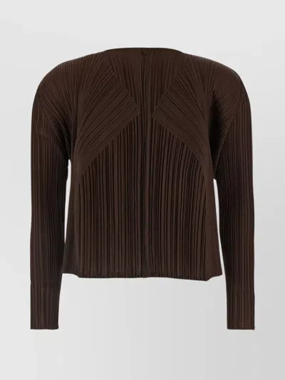 Issey Miyake March Cardigan With Monthly Pleated Texture In Brown