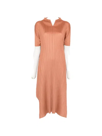 Issey Miyake March Pleated Midi Dress In Orange