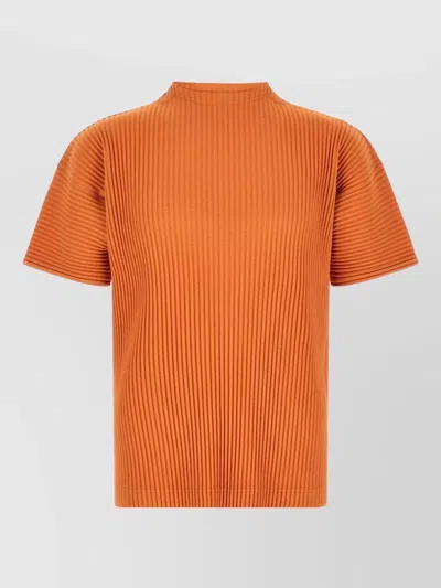 Issey Miyake March Series Pleated Crew Neck Shirt In Orange