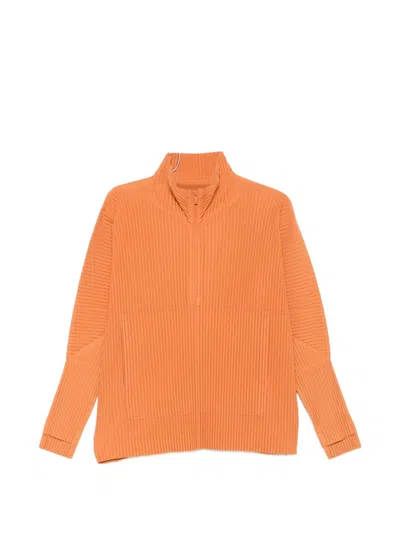 Issey Miyake Pleated Half-zip Sweater In Orange