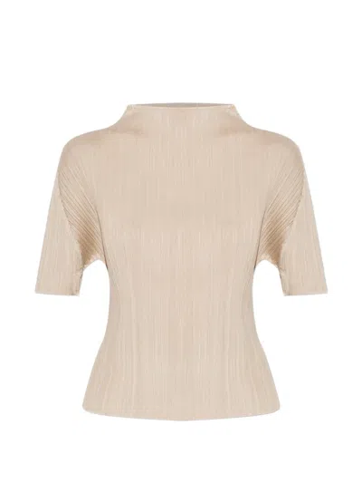 Issey Miyake May Pleated Short-sleeve Blouse In Neutral