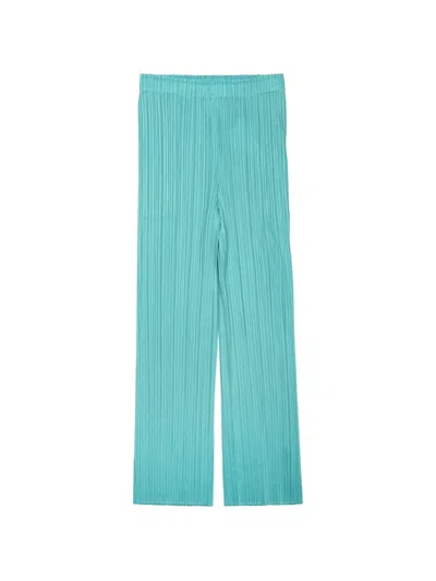 Issey Miyake Wide-leg Green Trousers With Relaxed Fit And Pleated Texture In Blue