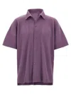 Issey Miyake Ns Viola Purple Pleated Spread-collar Short-sleeve Knitted Shirt In Purple